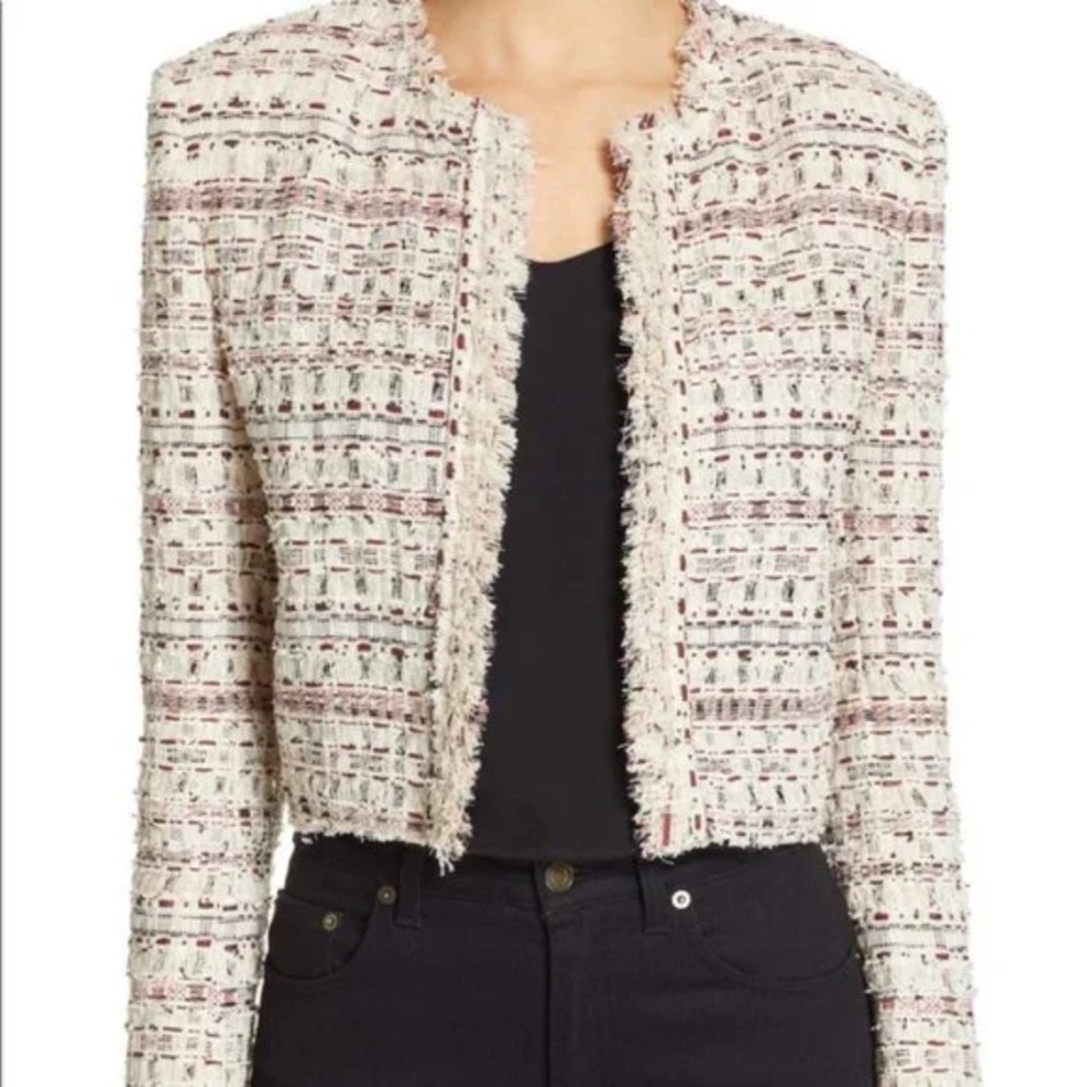 IRO Locali Cropped Cream Tweed Open-Front Jacket
